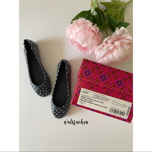 🌙 HP Tory Burch Minnie Travel Ballet Flats in Navy Dots - Picture 7 of 7